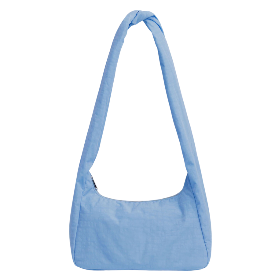Light blue baggu nylon meringue shoulder bag on a white background