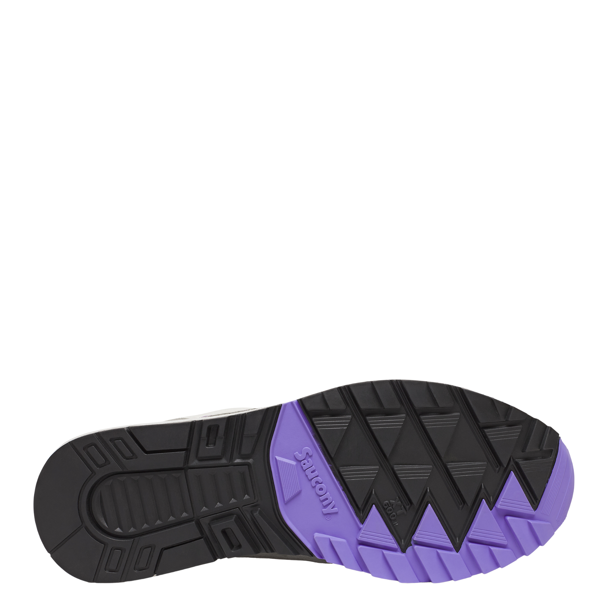 White, gray, and purple saucony shadow 6000 sneakers on a white background