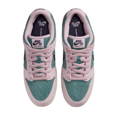 nike sb dunk low skateboard Sneaker with green and pink design on a white background