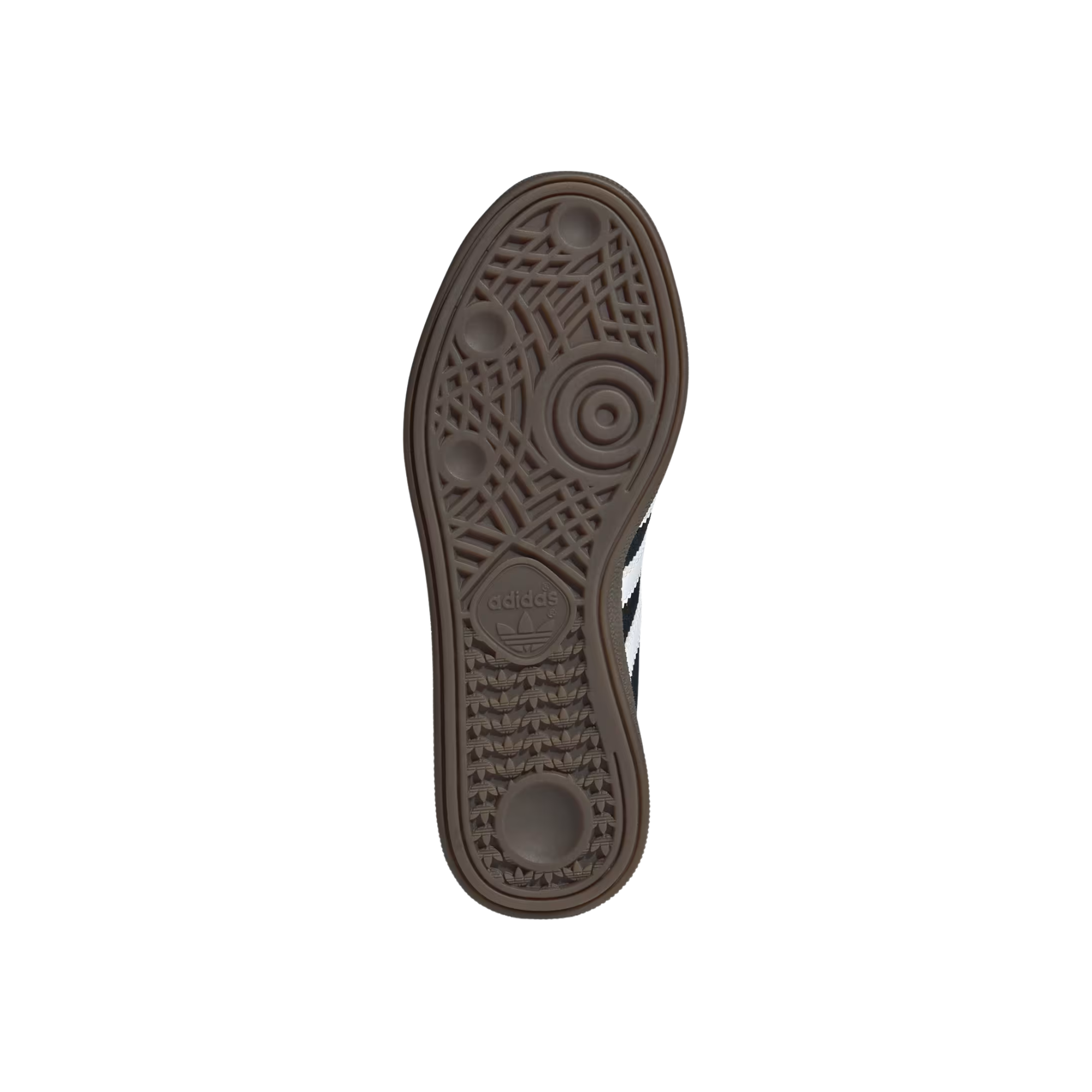 black samba handball espezial junior in black with white stripes and gum sole on a white background