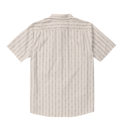 off white volcom bankstone ii short sleeve button-up shirt with vertical pattern on a white background