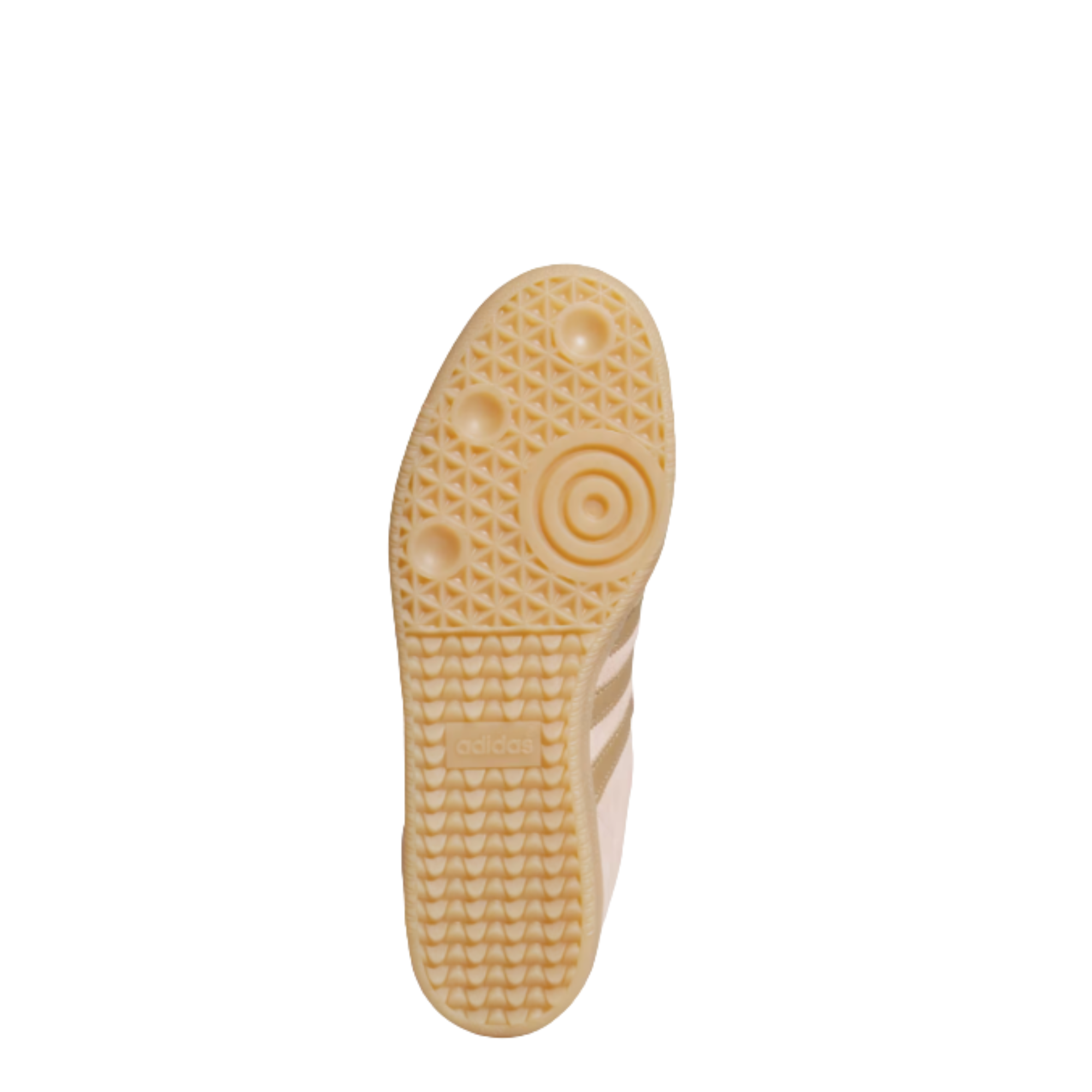 Pink Adidas samba adv sneaker with white stripes on a white background