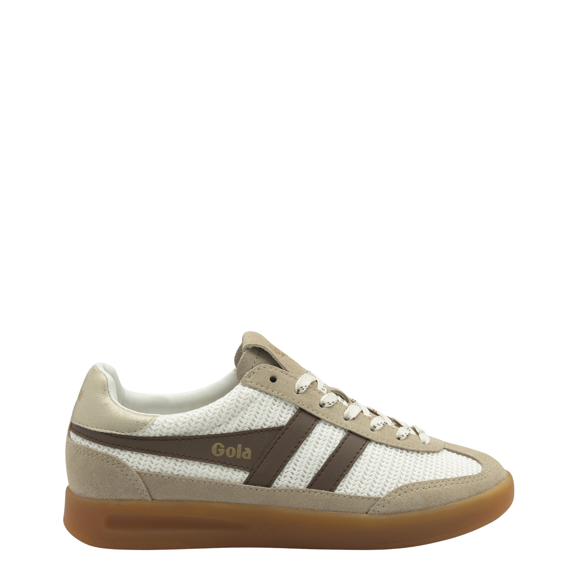 Beige gola cyclone zephyr sneaker with brown accents on a white background