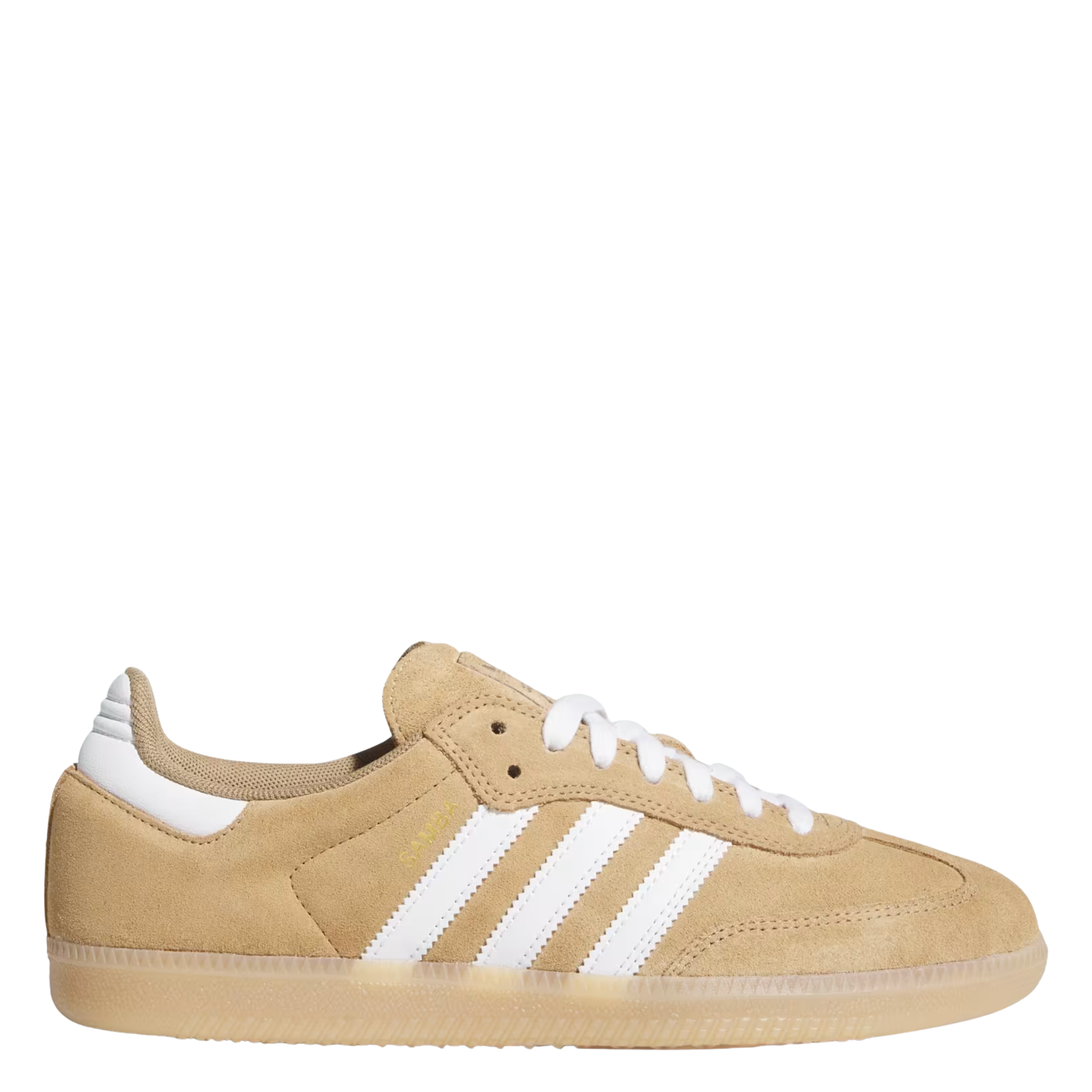 brown adidas samba adv skateboarding shoe with gum sole on a white background
