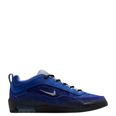 A Nike sb ishod wair Air Max sneaker in a vibrant royal blue colorway, featuring a black Swoosh logo, black laces, and a black midsole, shown from a side profile on a white background.