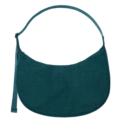 Teal baggu nylon crescent shoulder bag on a white background