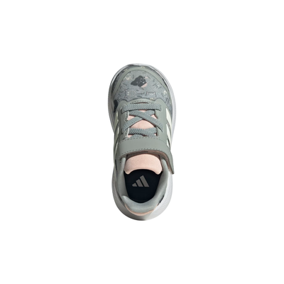 Green Adidas RUNFALCON 5 kids sneaker with floral pattern on a white background
