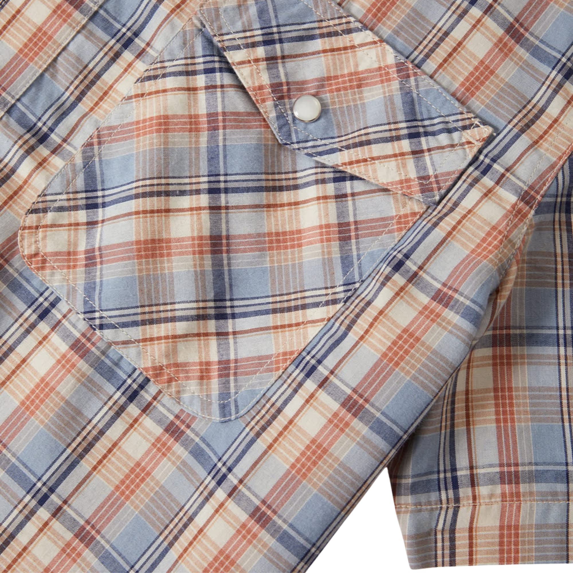 Close-up of a plaid shirt with a focus on the fabric pattern.