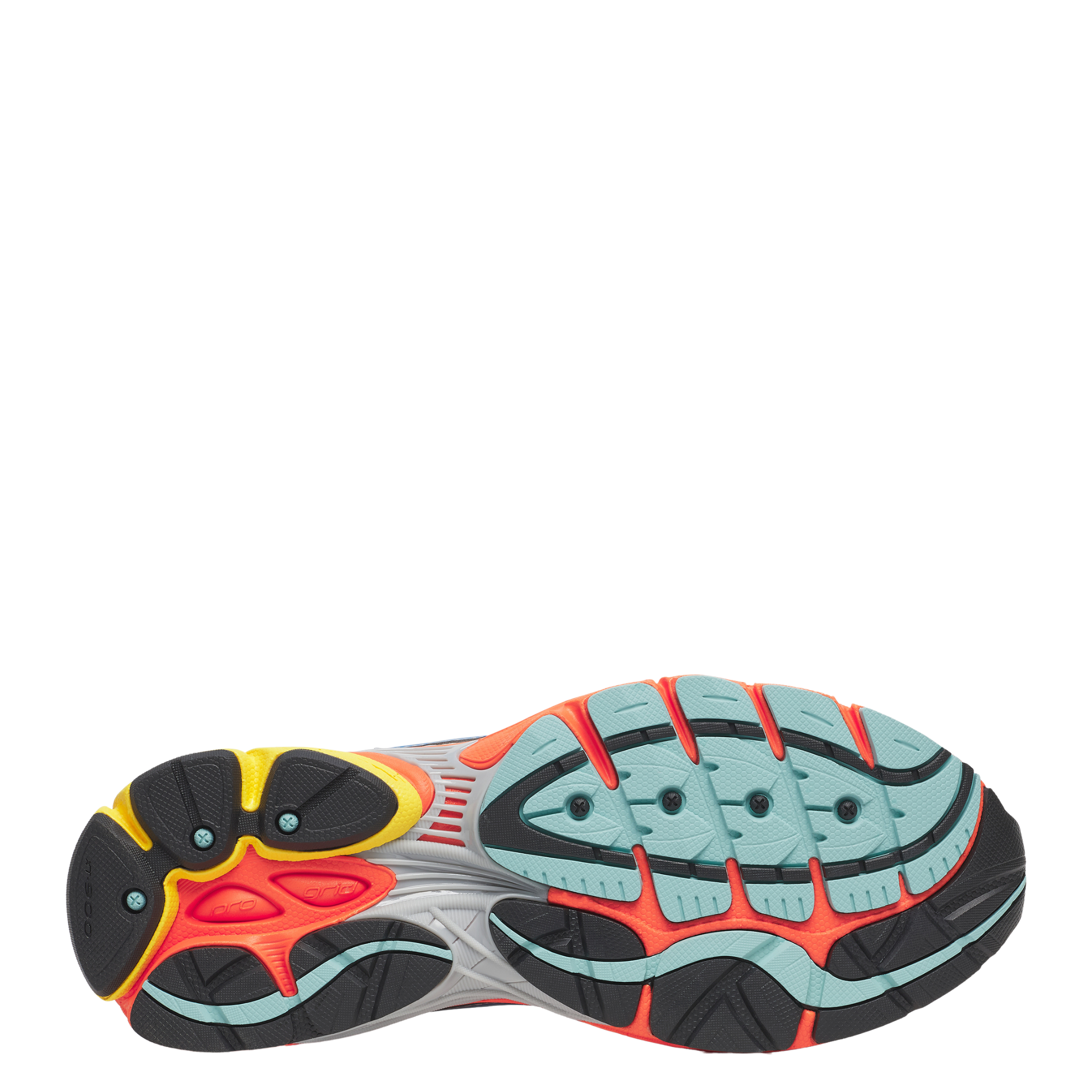Colorful SAUCONY progrid omni 9 running shoe with a brand logo on a white background