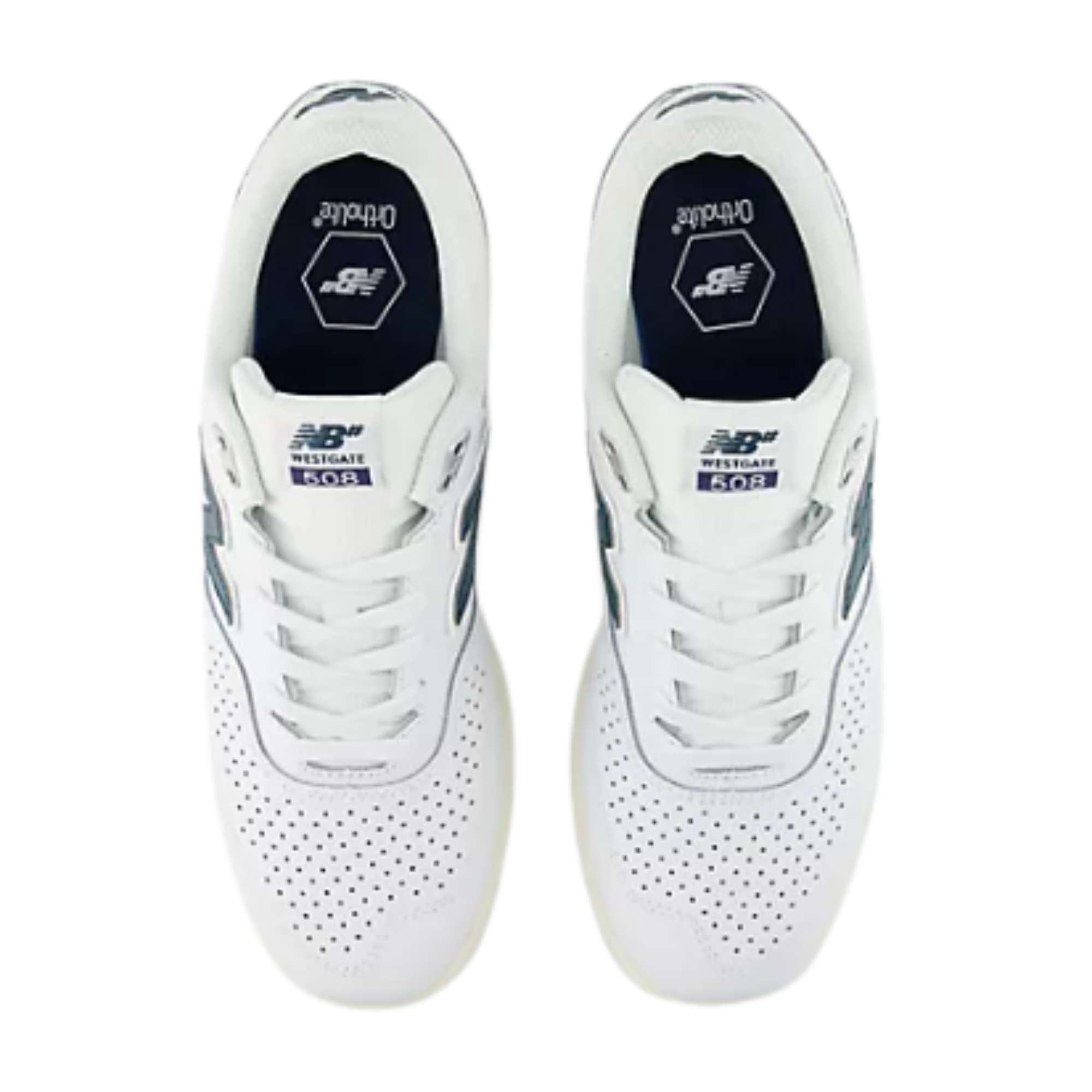 White new balance numeric brandon westgate 508 sneaker with a green 'N' logo on a white background