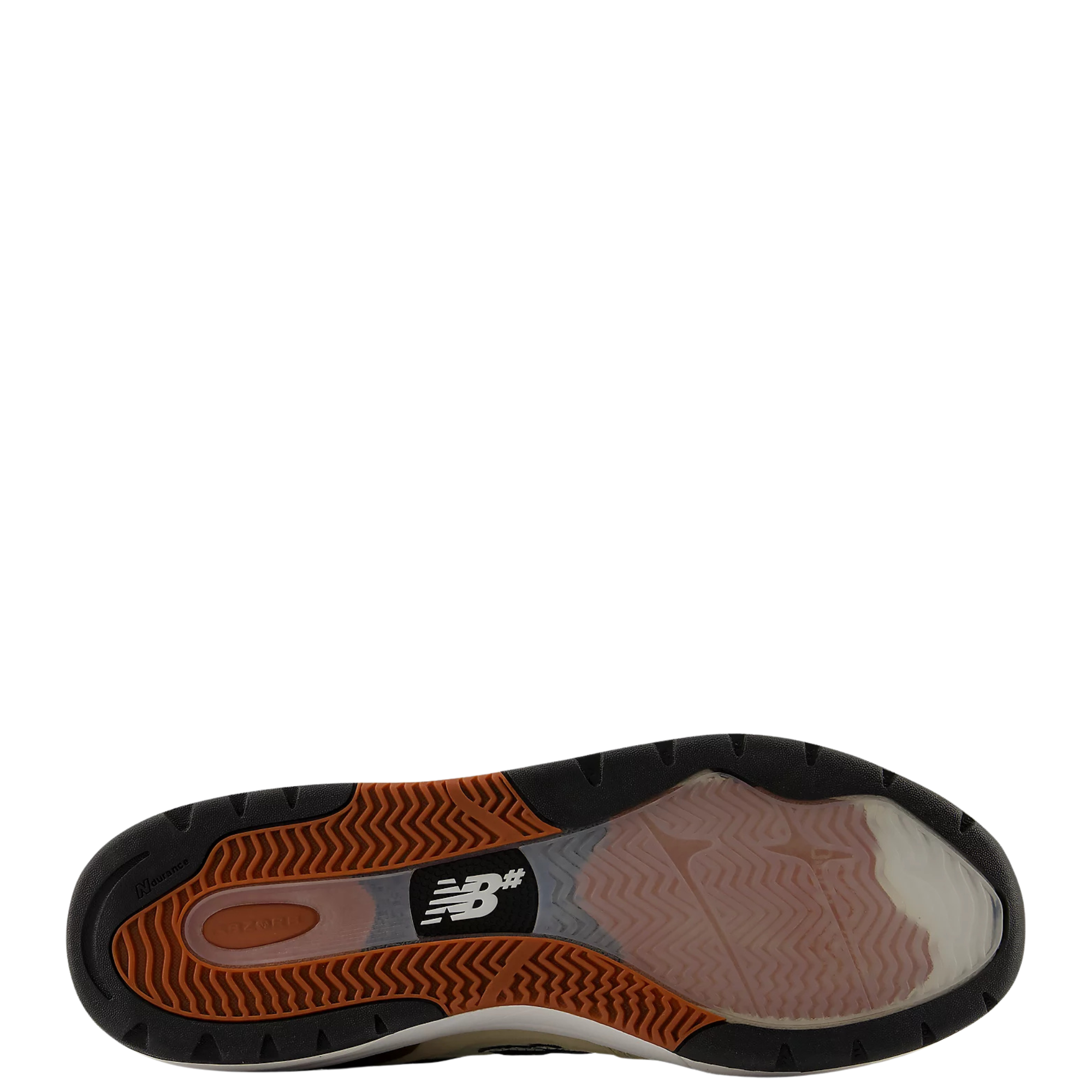 bottom of a tan and brown men's new balance numeric andrew reynolds 933 skate shoe on a white background
