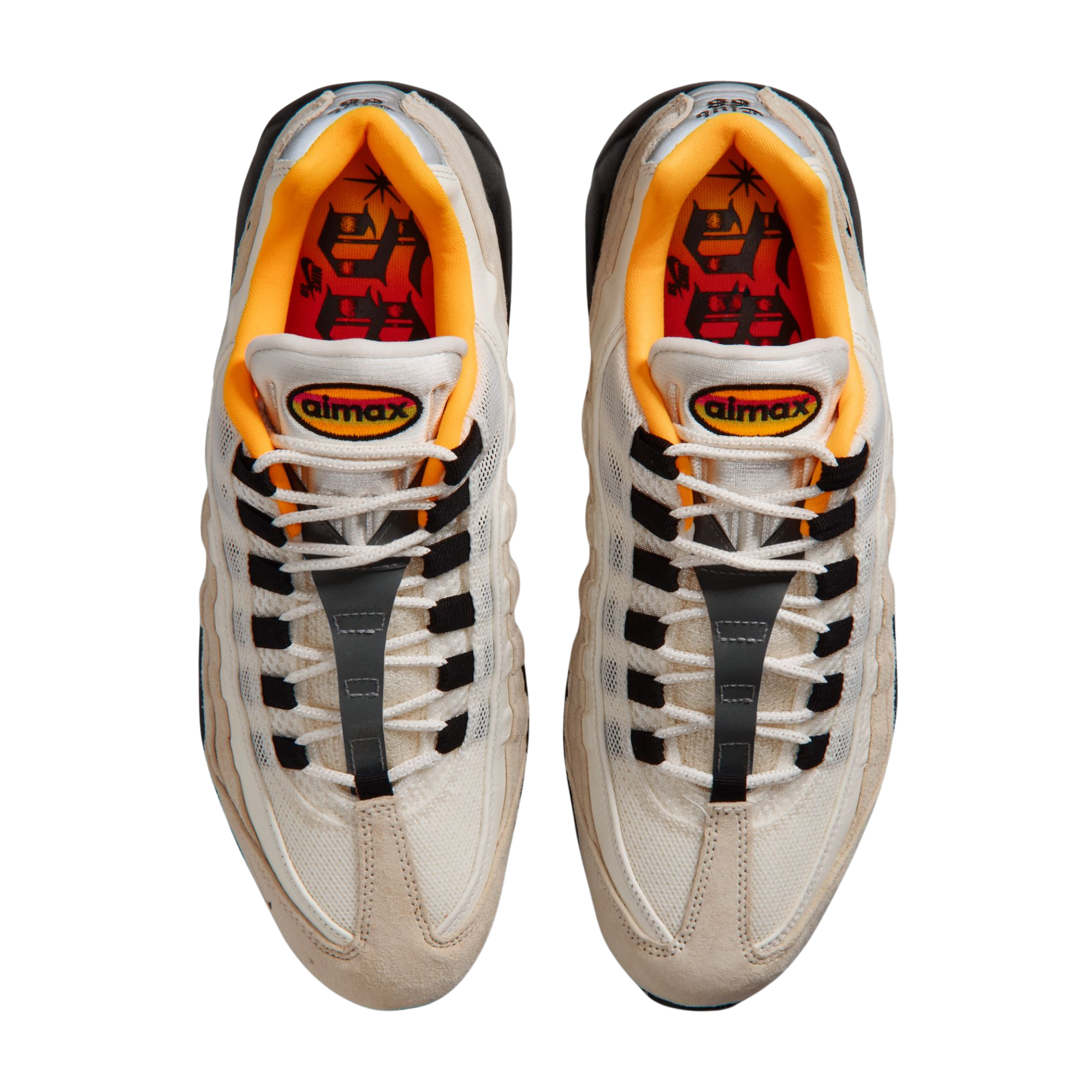 tan nike sb fc pack air max 95 club 58 with black sole and orange detail on a white background
