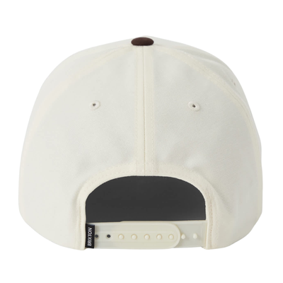 white and brown brixton hat with forget the cowboy in brown stitching