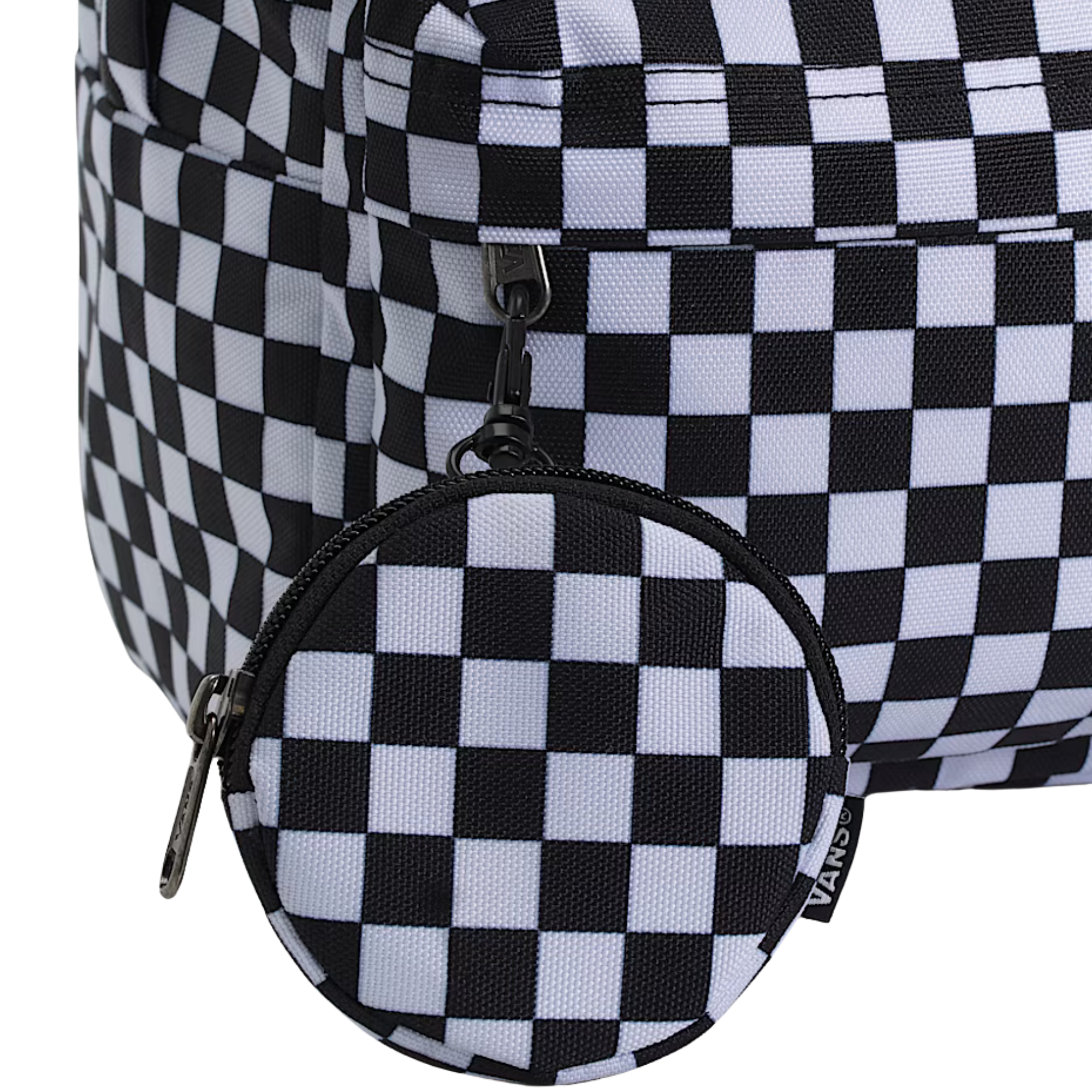 black and white checkerboard mini vans backpack on a white background