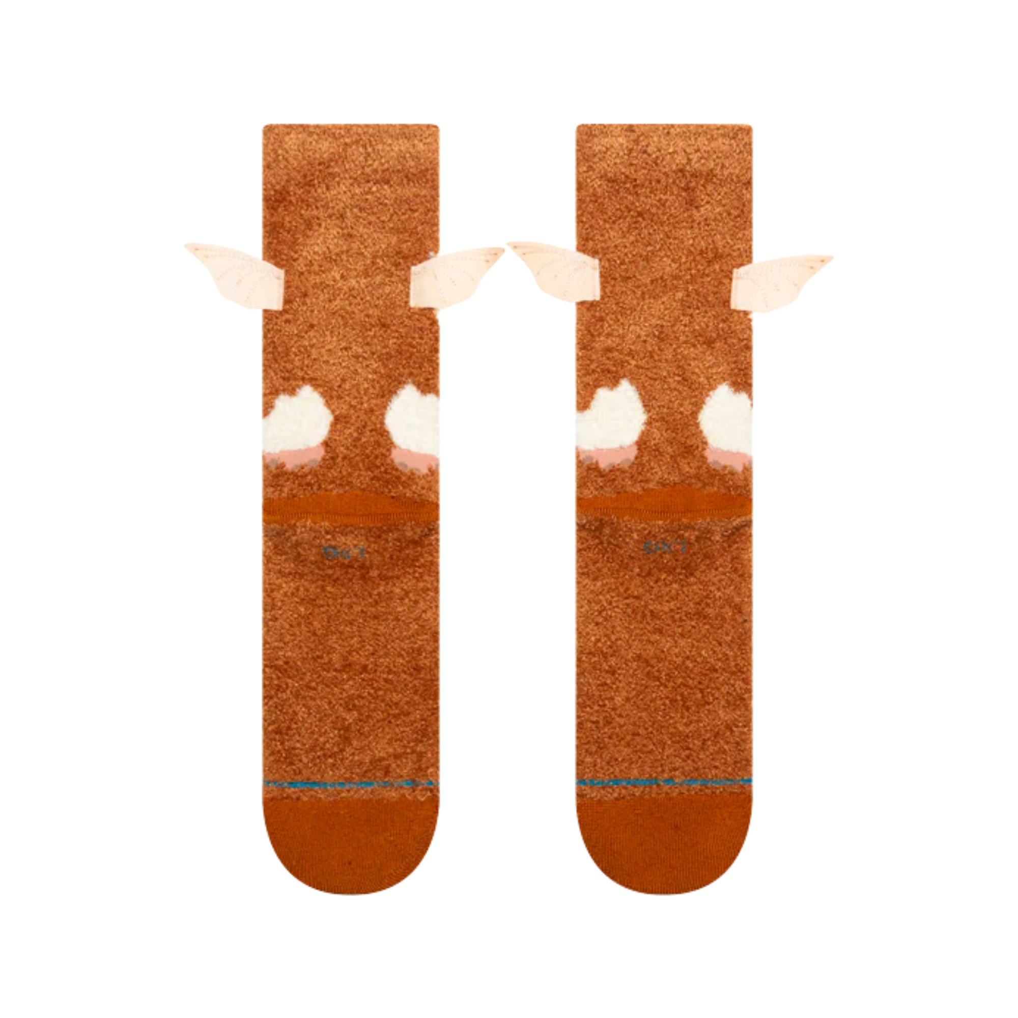 A pair of plush stance gizmo crew socks featuring a gizmo from gremlins brown and white, shown against a plain white background.