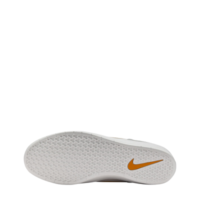 Gray NIKE SB men's force 58 sneaker with orange swoosh logo on a white background