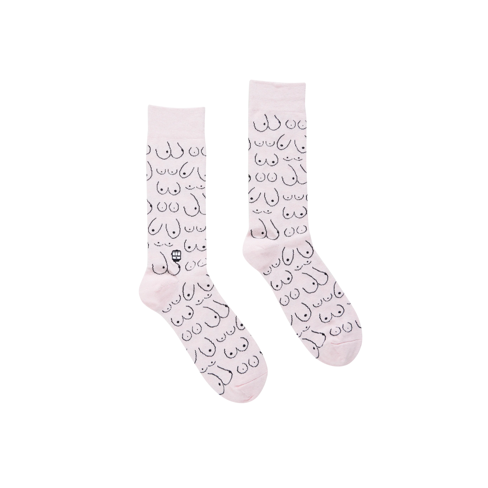Pair of pink bonfolk boob socks on a white background