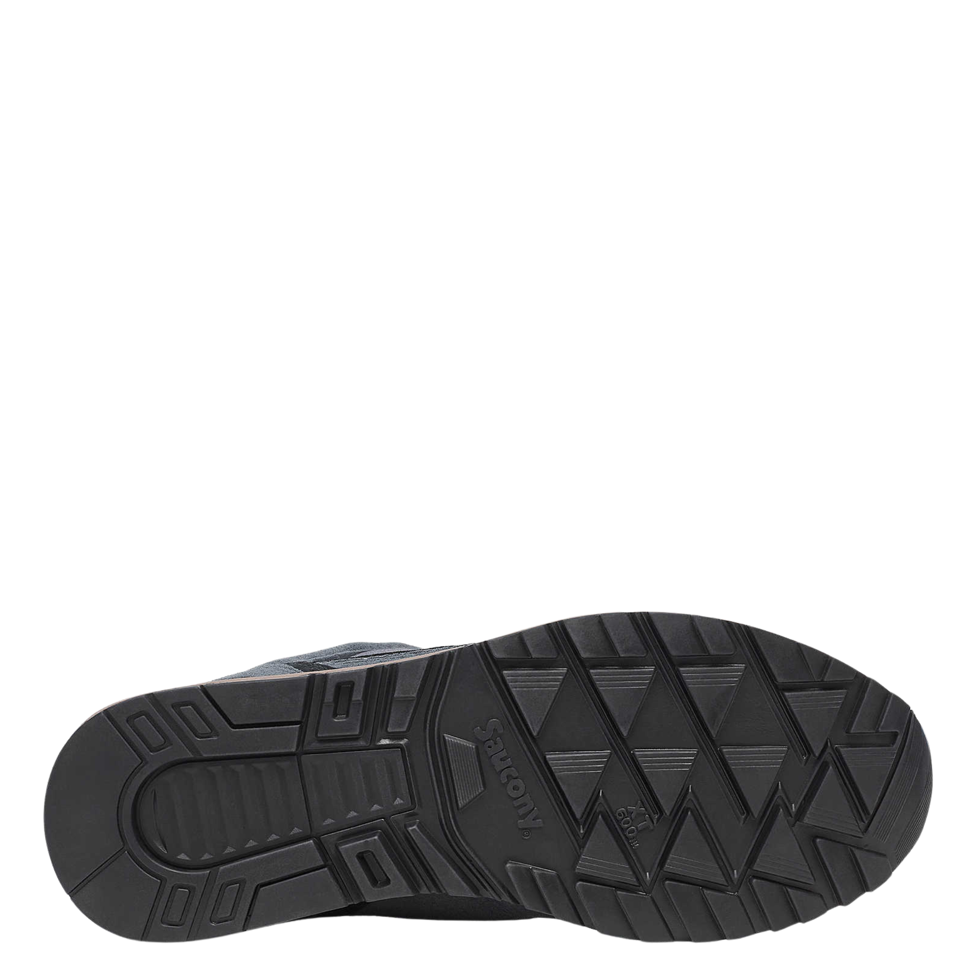 Gray men's saucony 6000 sneaker with brown sole on a white background