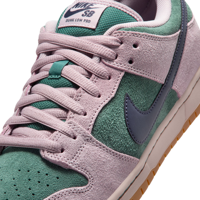 nike sb dunk low skateboard Sneaker with green and pink design on a white background