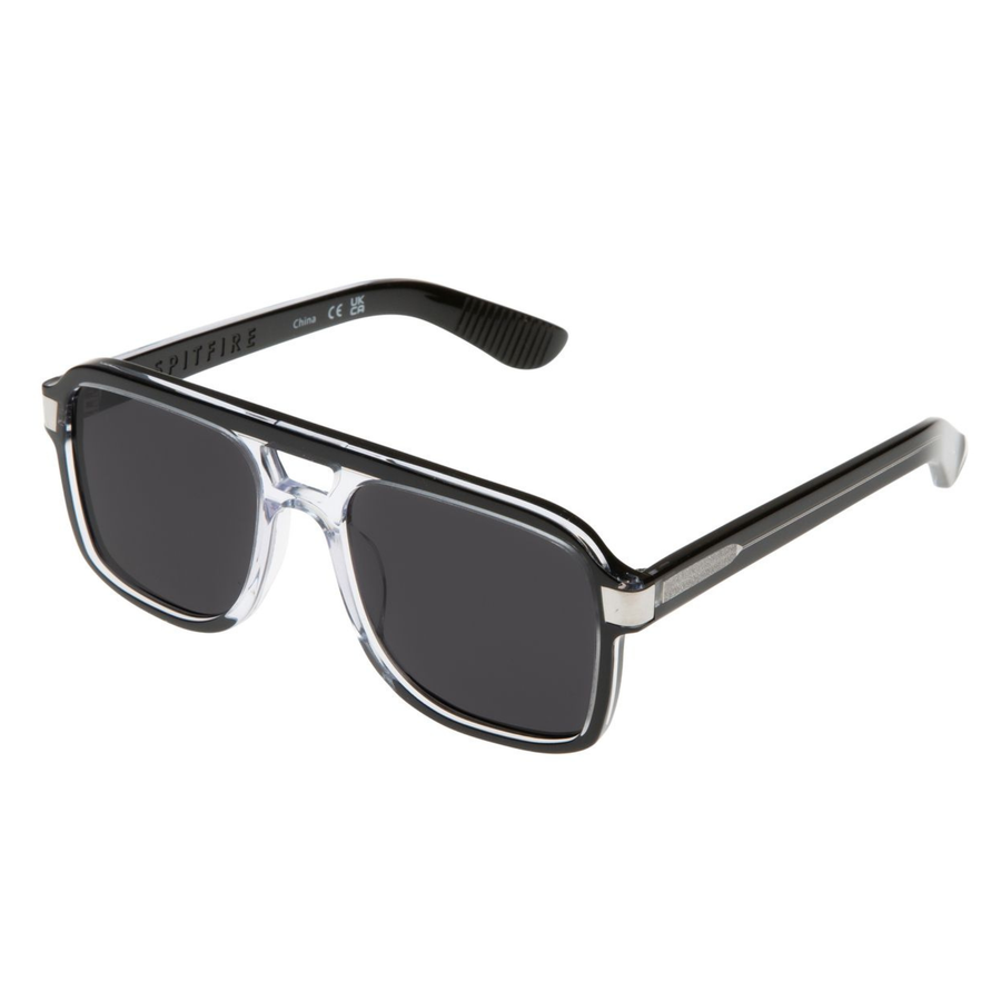 Spitfire cut 144 Sunglasses with black lenses and clear frame on a white background