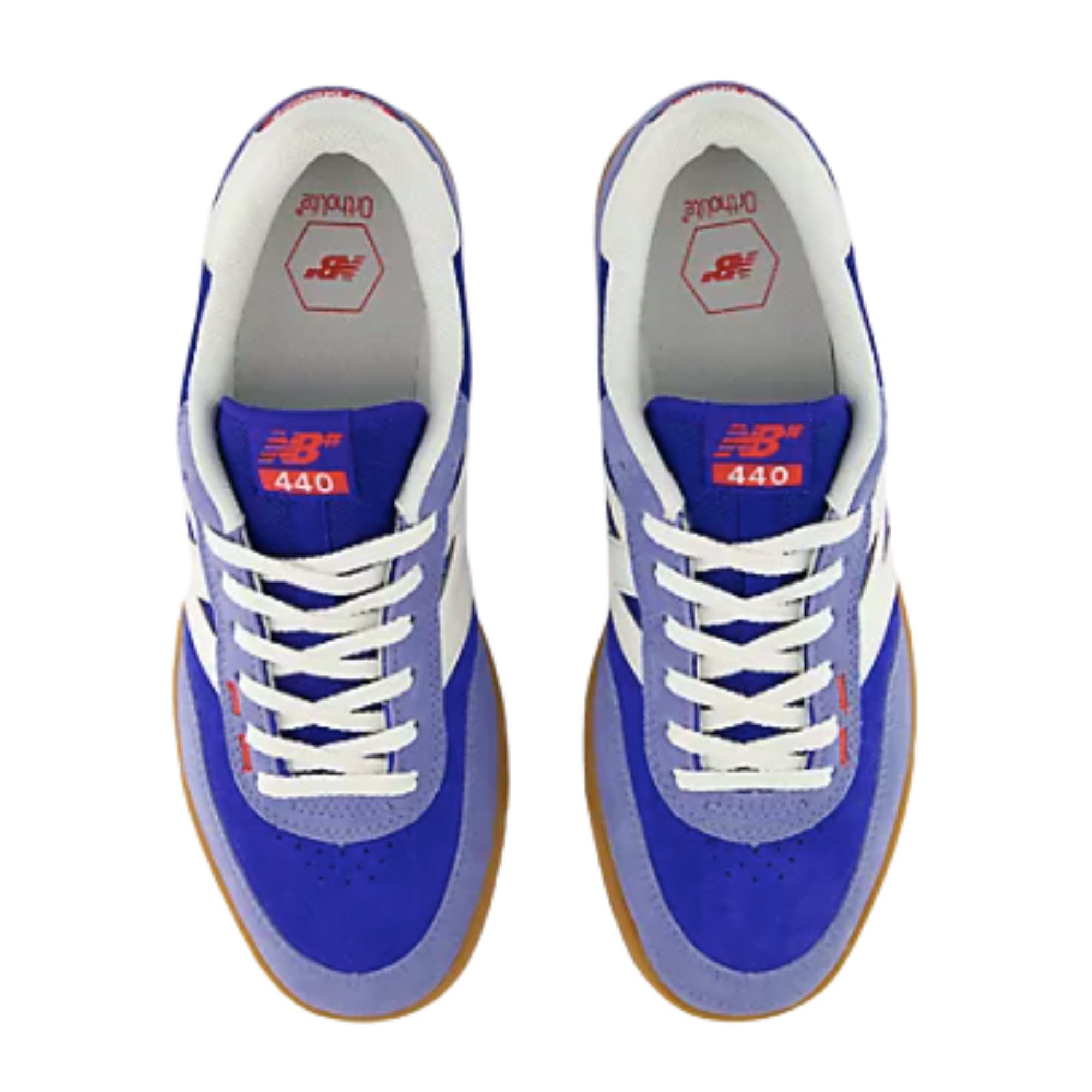 team blue new balance numeric 440v2 with red accents and gum sole