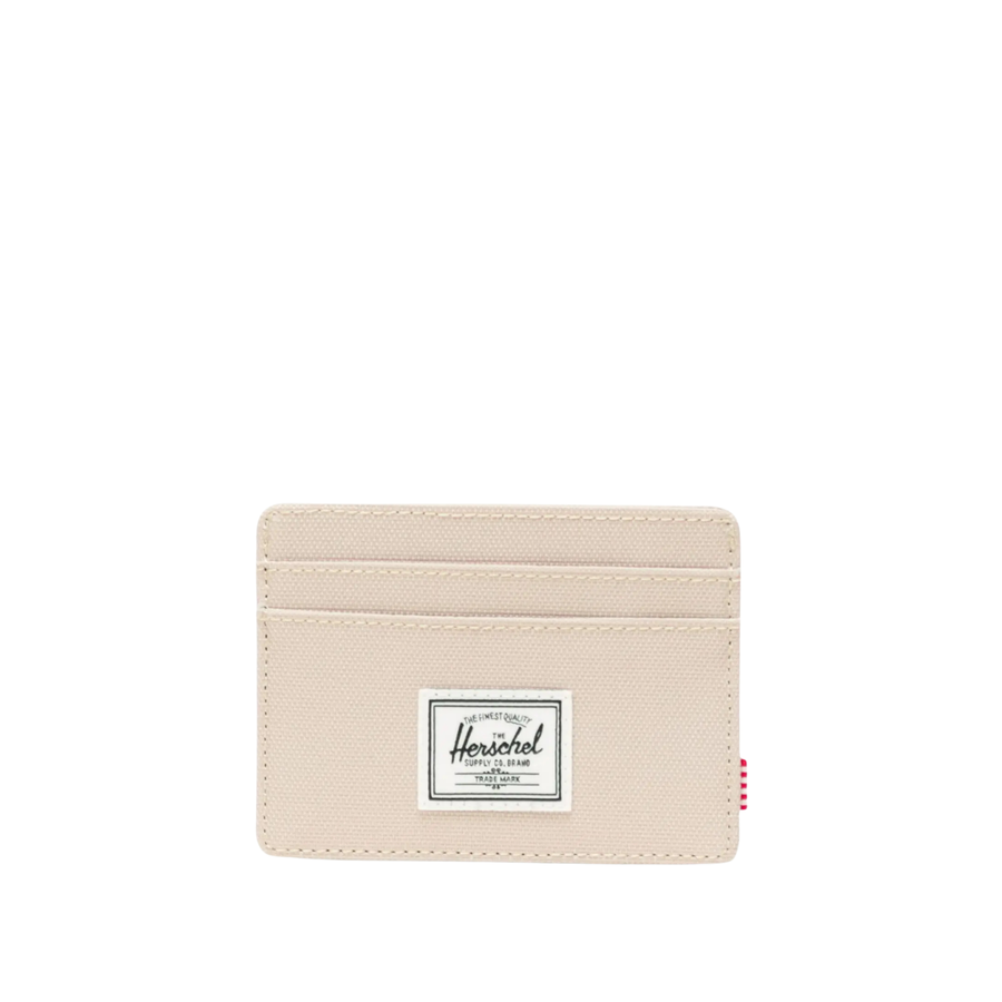 khaki herschel charlie front pocket card wallet on a white background