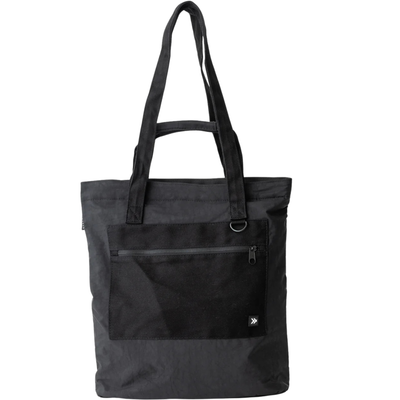 Black thread scout tote bag with a zipper pocket on a white background