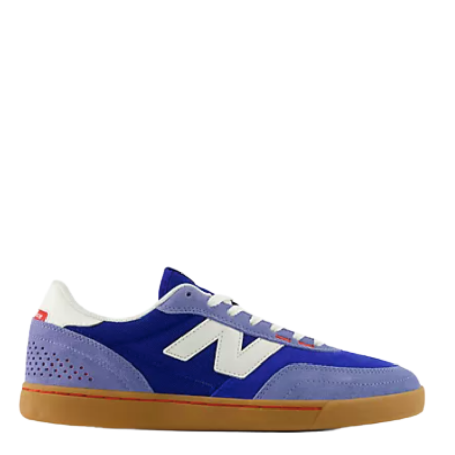 team blue new balance numeric 440v2 with red accents and gum sole