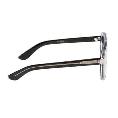 Spitfire cut 144 Sunglasses with black lenses and clear frame on a white background