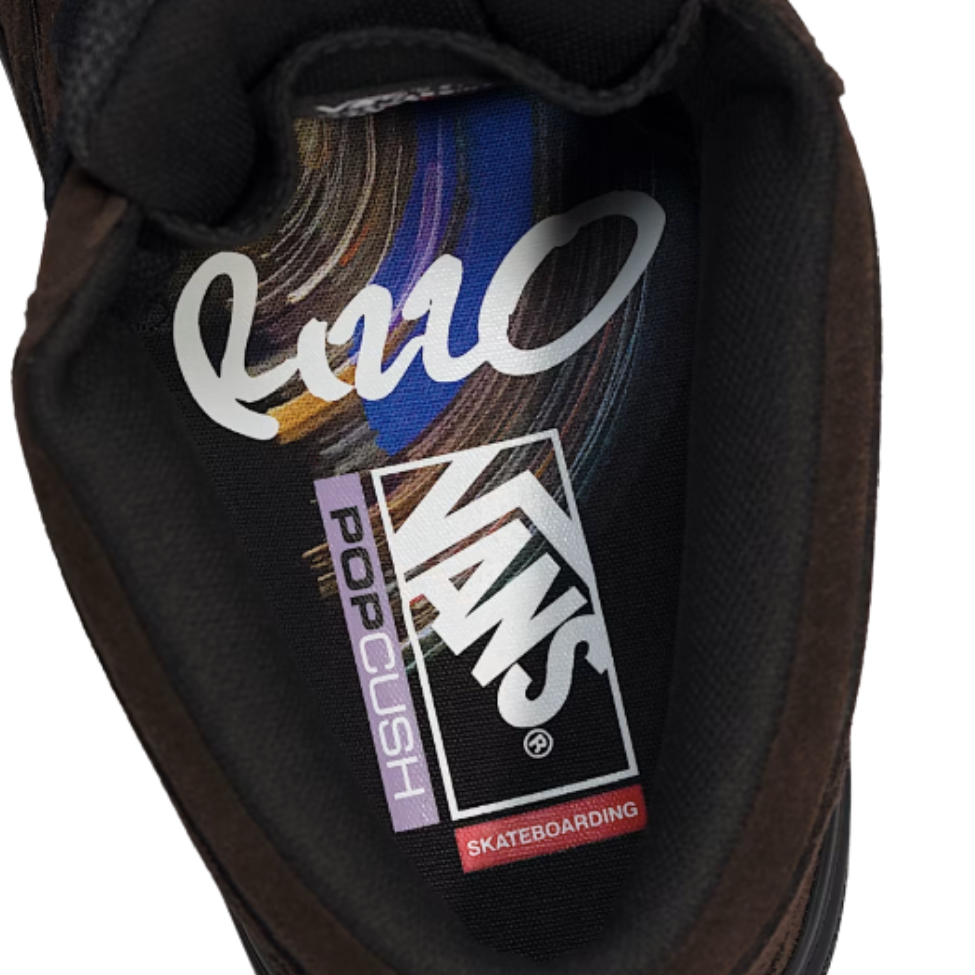 brown vans skate half cab rizzo with black sole on a white background