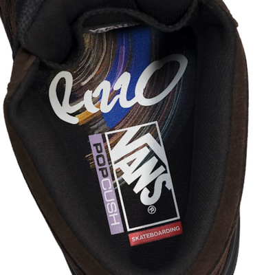 brown vans skate half cab rizzo with black sole on a white background