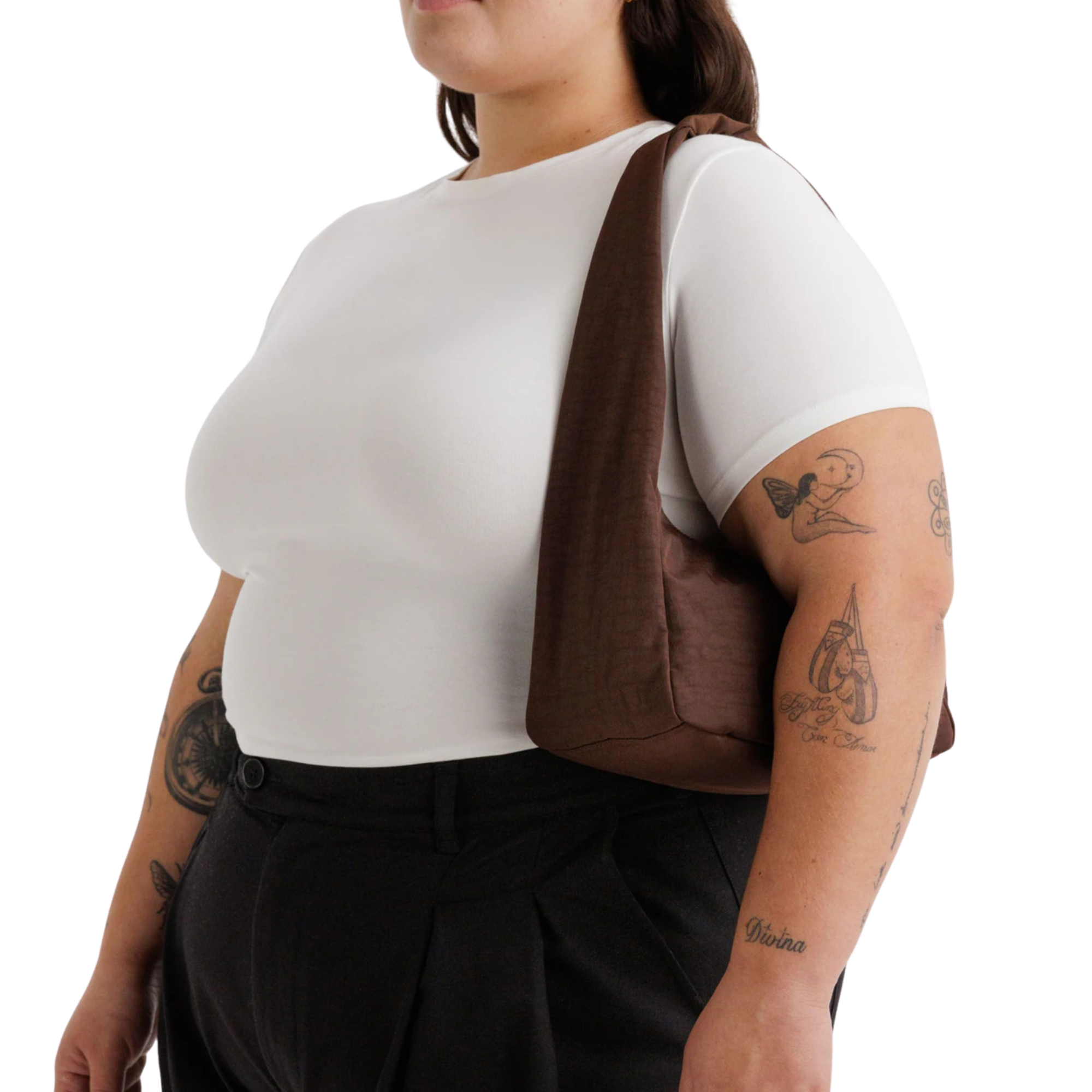 A dark brown slouchy baggu meringue shoulder bag with a single strap, shown against a plain white background.