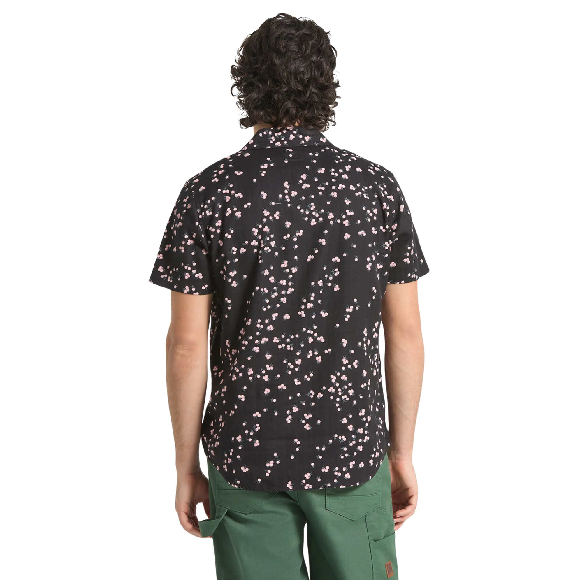 black brixton charter slub short sleeve woven men's shirt with pink flowers