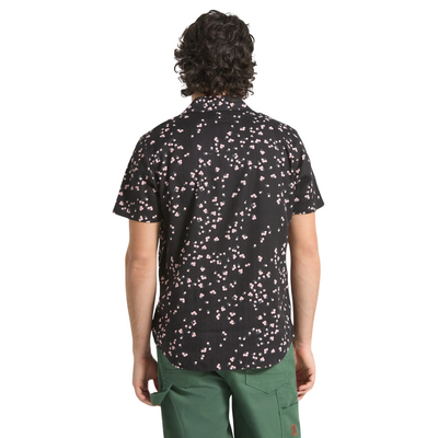black brixton charter slub short sleeve woven men's shirt with pink flowers