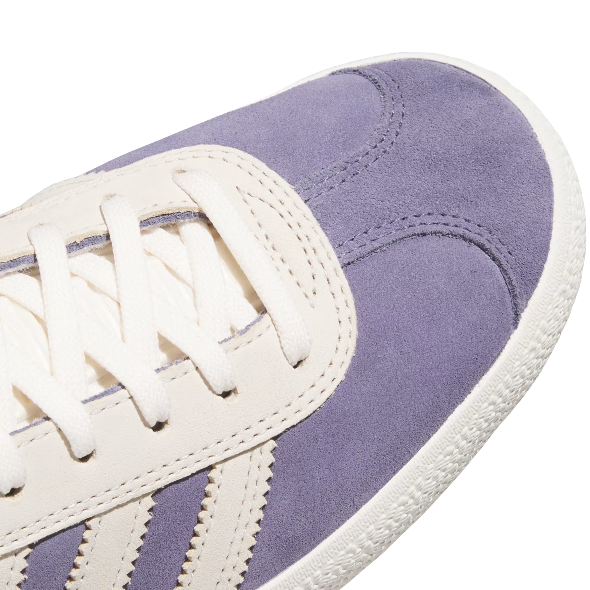 purple adidas gazelle adv skateboard shoe with white stripes on a white background