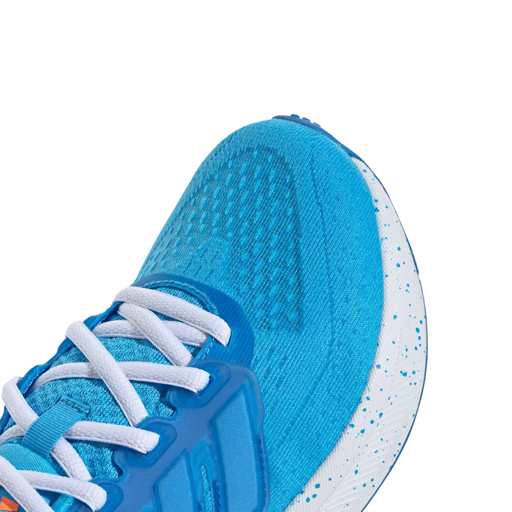 Blue adidas juniors ultrarun 5 running shoe with orange accent on a white background