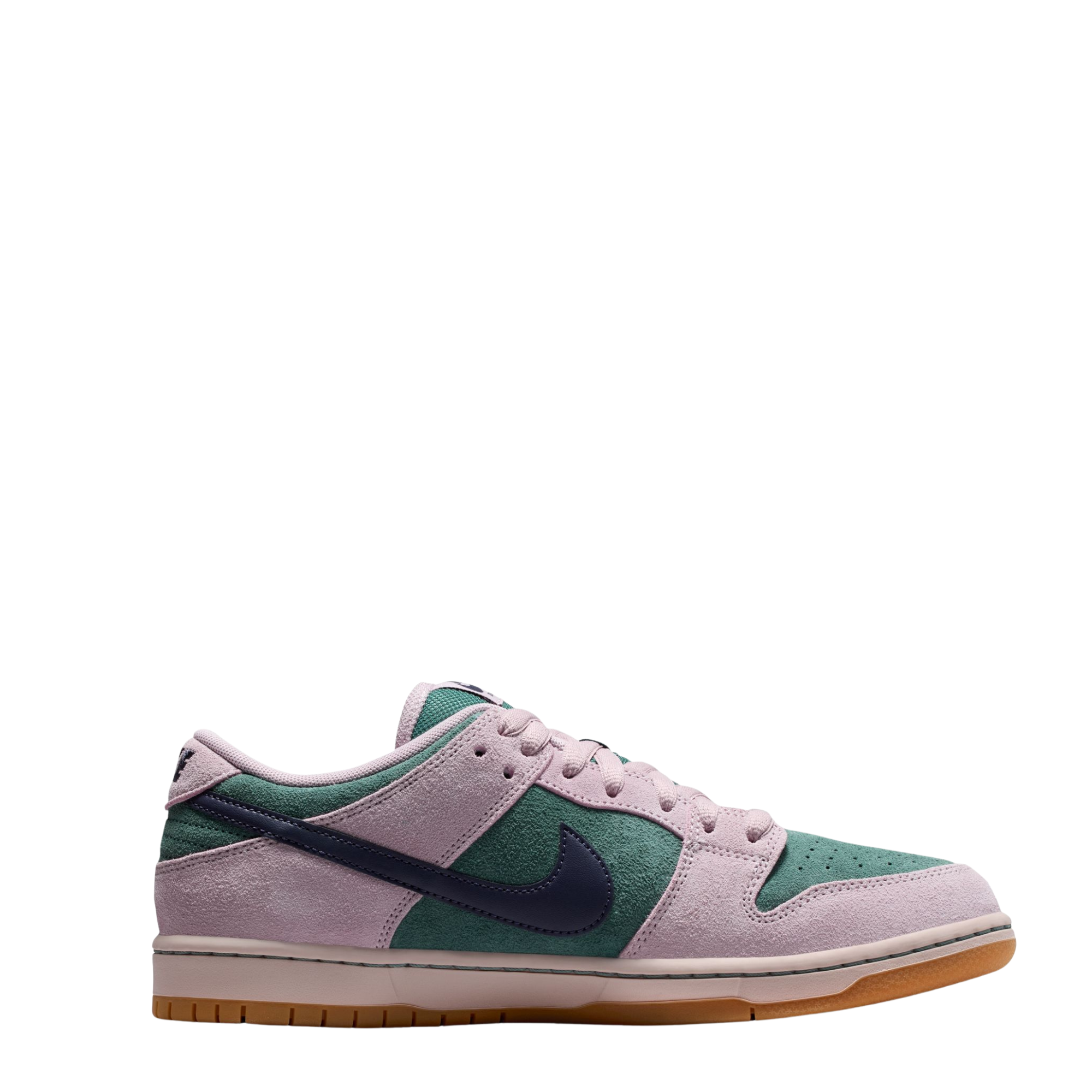 nike sb dunk low skateboard Sneaker with green and pink design on a white background