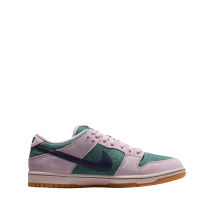 nike sb dunk low skateboard Sneaker with green and pink design on a white background