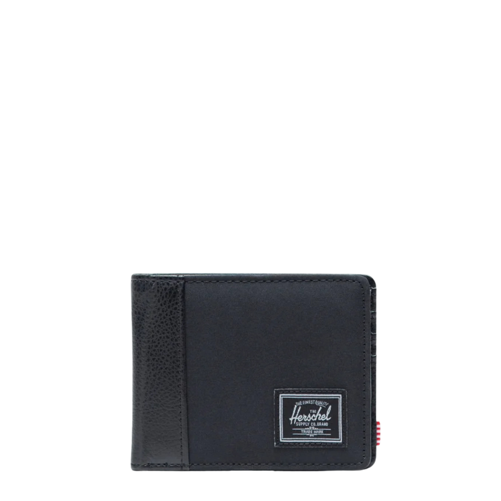 black and grey twill herschel hank wallet on a white background