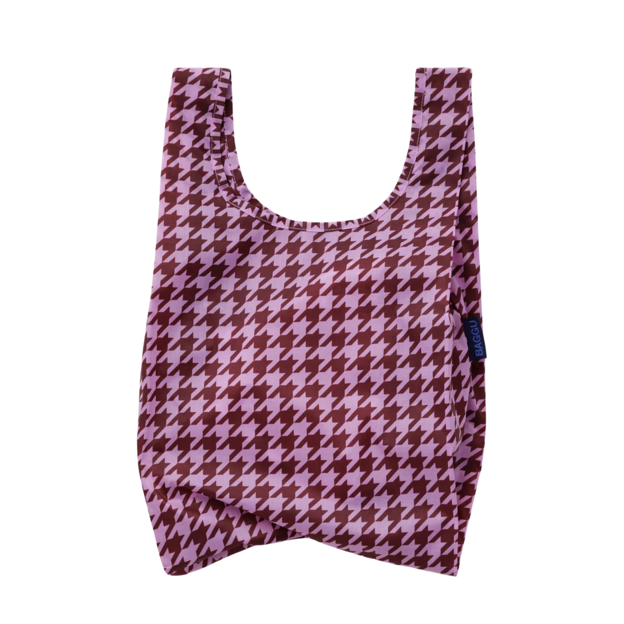 pink houndstooth baby baggu reusable tote bag on a white background
