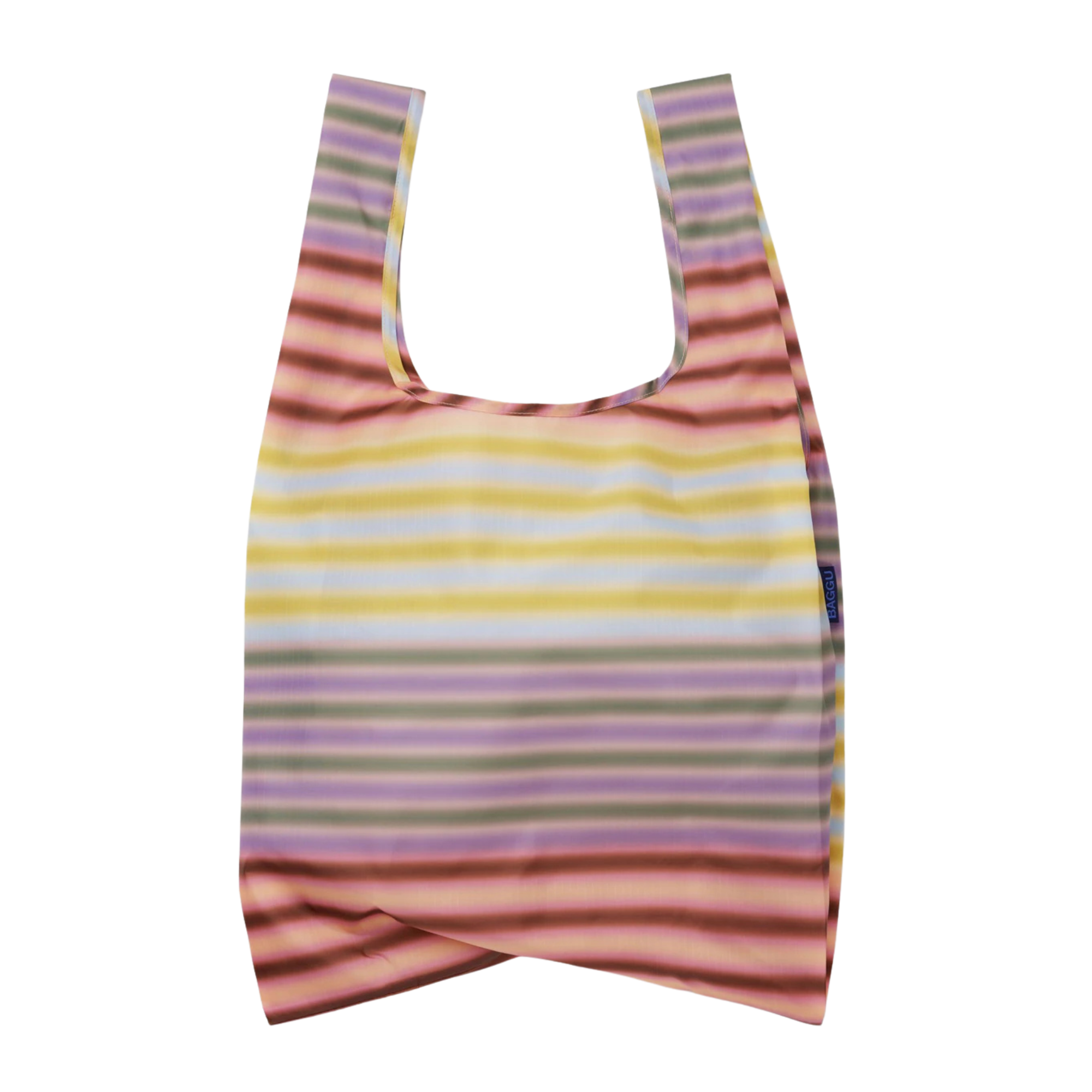 Multicolored striped baggu reusable bag on a white background