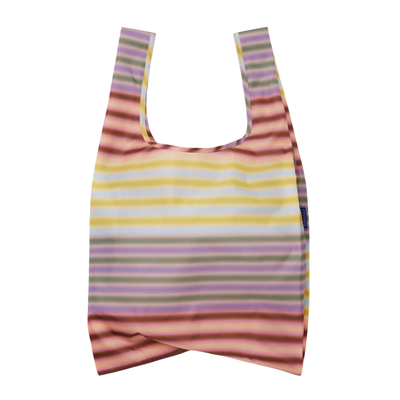 Multicolored striped baggu reusable bag on a white background