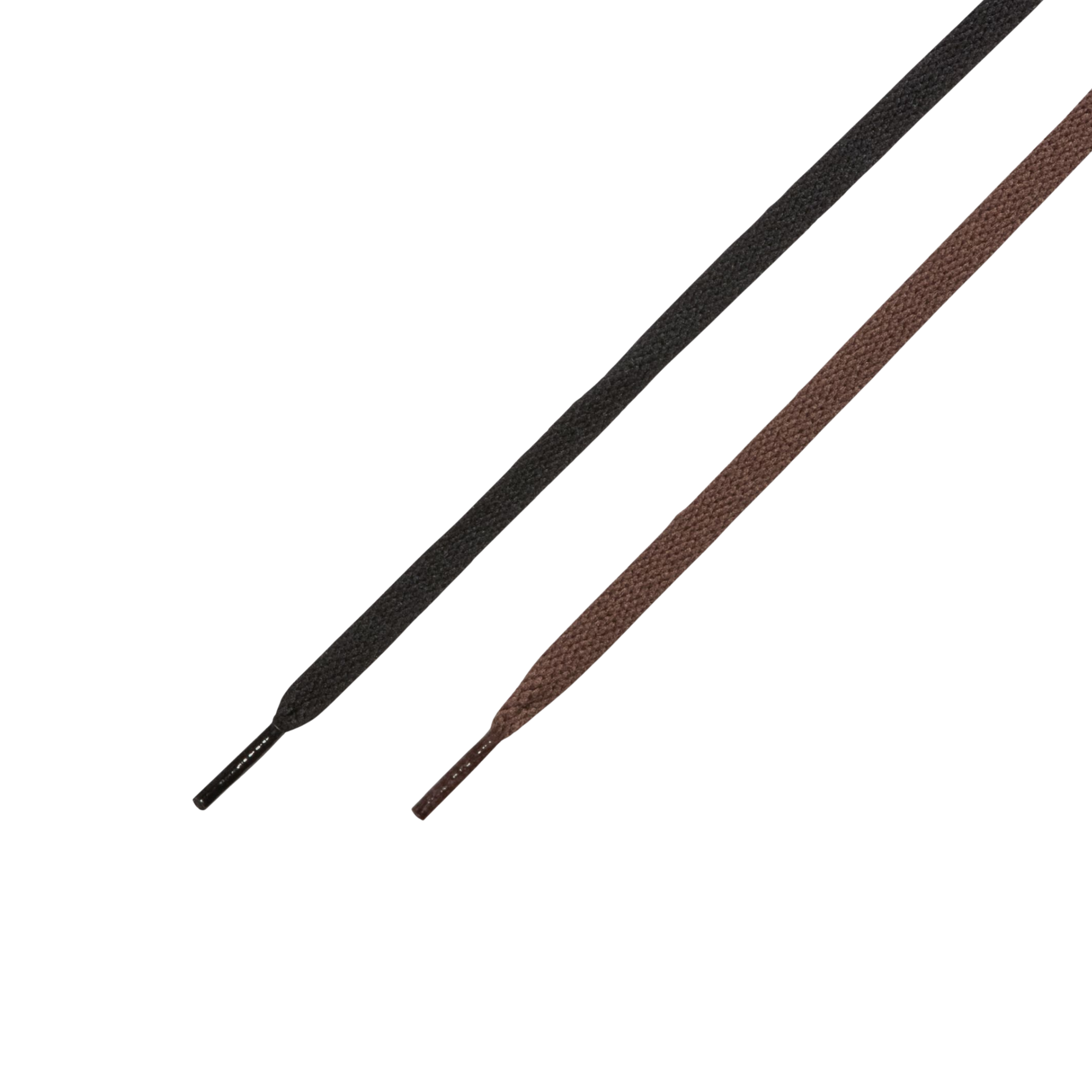Two pairs of shoelaces, one black and one brown, on a white background.
