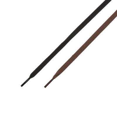 Two pairs of shoelaces, one black and one brown, on a white background.
