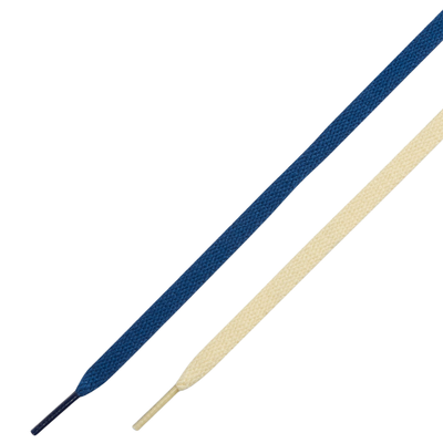 shoe laces from A high-top Nike sb Blazer skateboard sneaker in navy blue suede with a beige Swoosh logo and matching navy laces, shown from a side profile on a white background.