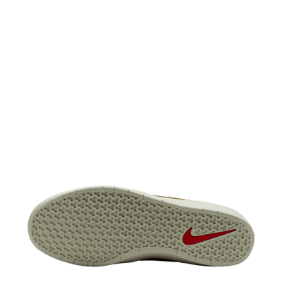 Beige nike sb force 58 sneaker with a brown accent on a white background