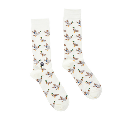 white tan bonfolk duck crew socks on a white background
