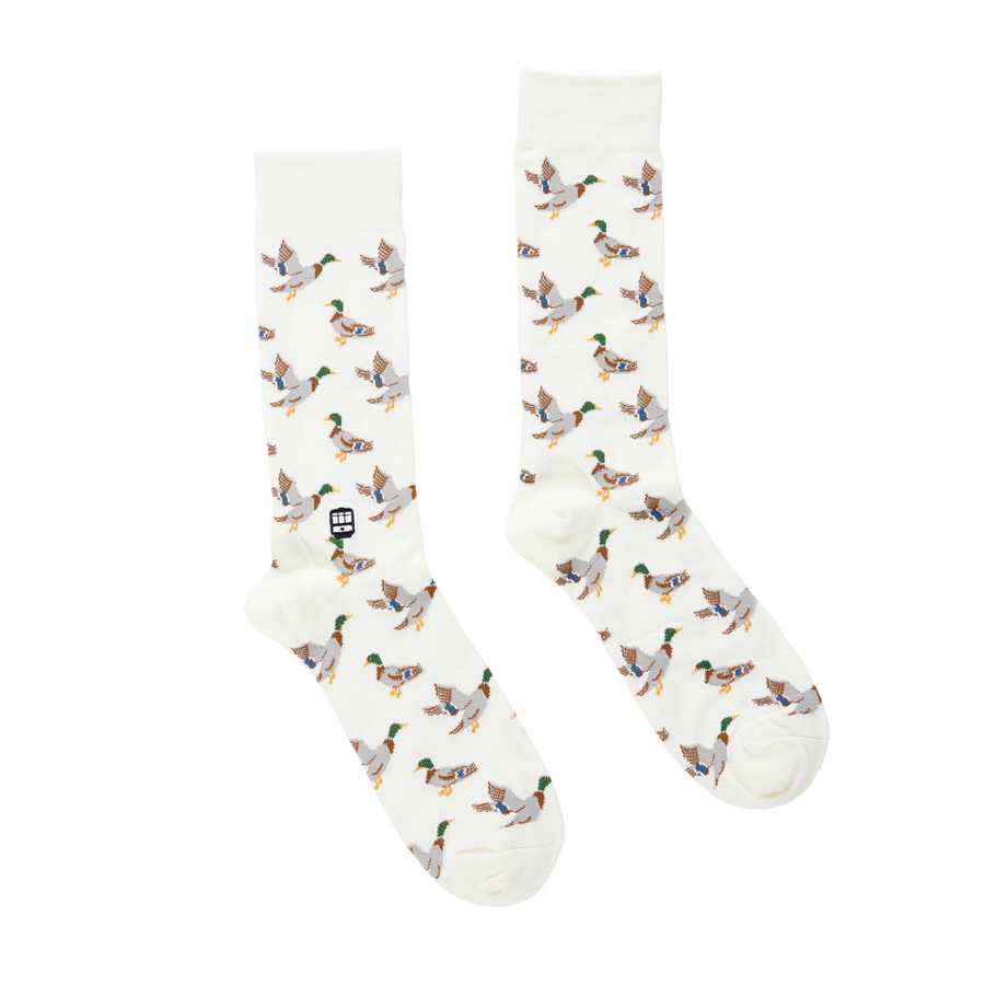 white tan bonfolk duck crew socks on a white background