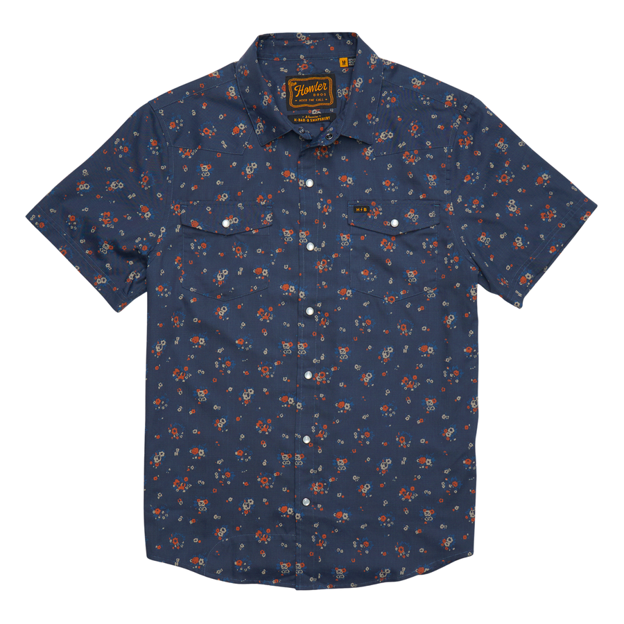 Holwer Brothers H Bar B Snapshirt Bouquets in a midnight blue wiht small all-over floral print on a white background