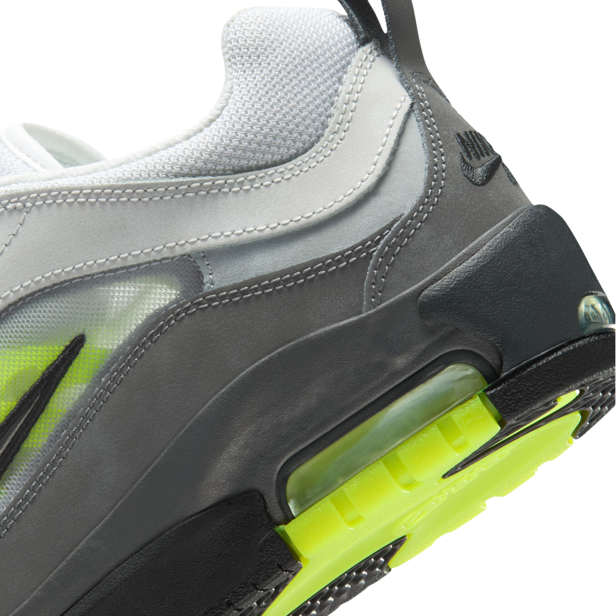 Gray and black nike sb air max ishod wair sneaker with neon green accents on a white background